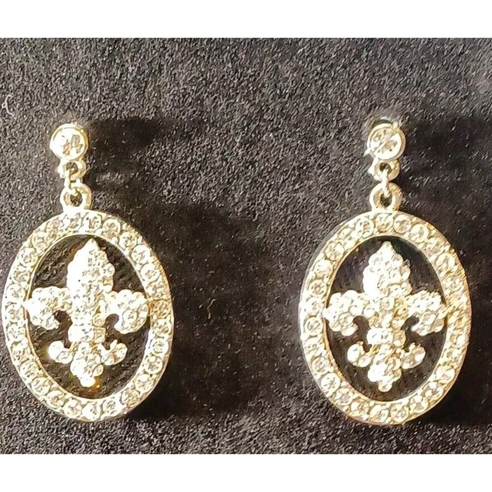 Bling Dangle Drop Earrings Pierced Funky Preppy Fun Fluer De Lis Style - Picture 2 of 6